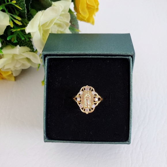 Lady of Guadalupe Crystal Gold Plated Ring - Picture 2 of 3